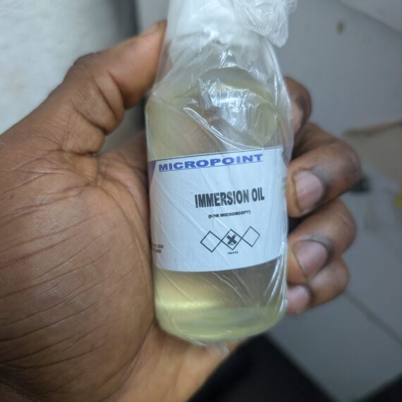 Micropoint immersion oil bottle with a white screw cap and a label marked “For Microscopy”.
